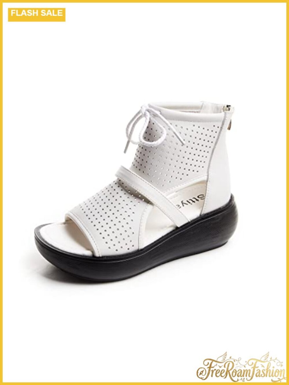Cowhide Leather High Top Boot Sandals Open Toe Cutout Platform Women